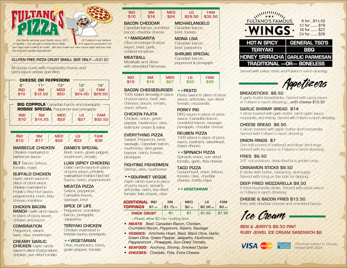 Fultano's Pizza Menu - Image 1